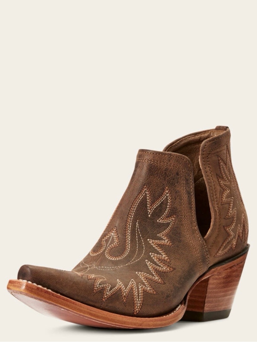 Ariat Brown Leather Cutout Western Ankle Boot